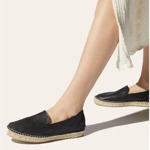 Free People Laurel Canyon Espadrille Shoe Loafer Leather Flat Jute Size 39 Black